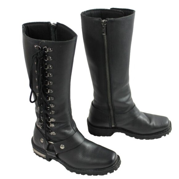 Milwaukee Leather Classic Harness Side Lacing Detail 14” Tall Boot Size 6.5 - Picture 2 of 11